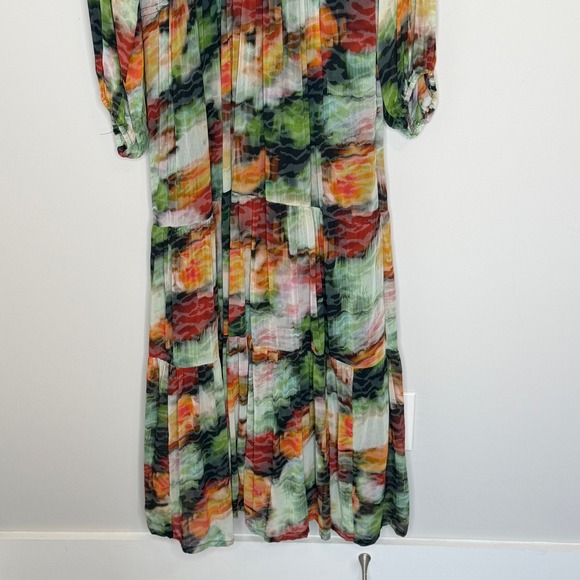 Anthropologie Abstract Watercolor Somerset Tiered Maxi Dress XL Green Orange - Picture 8 of 16